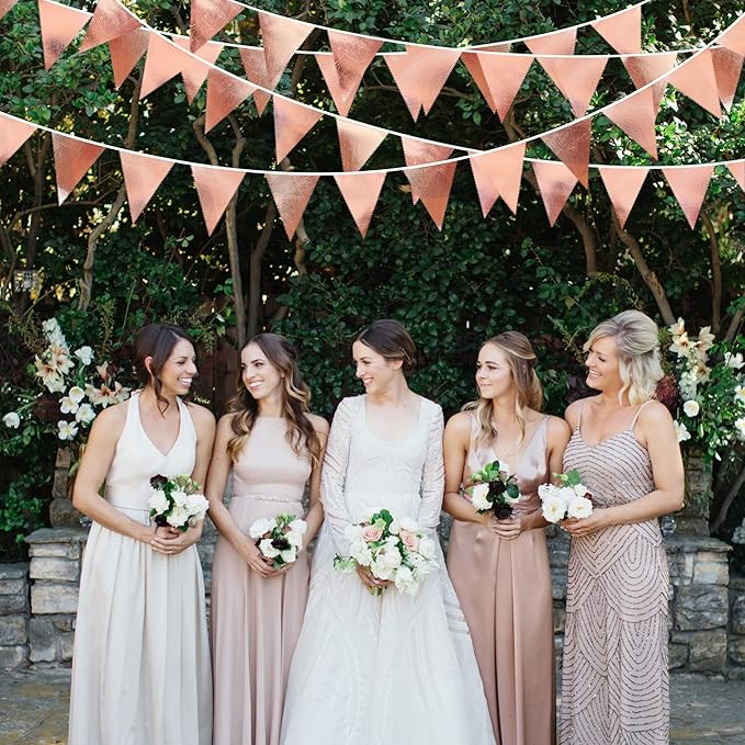 Rose Gold Party Decorations Metallic Fabric Triangle Pennant Banner