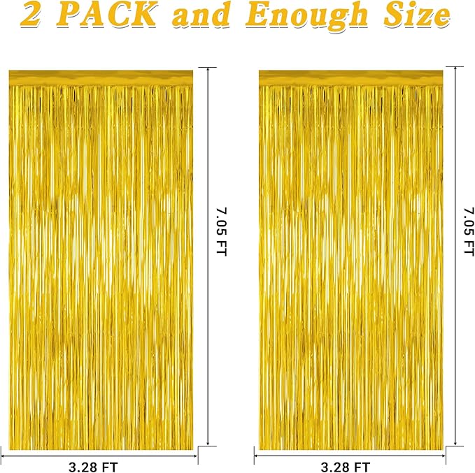 2 Pack Gold Tinsel Backdrop, 3.28 FT x 7.05 FT Metallic Fringe