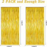 2 Pack Gold Tinsel Backdrop, 3.28 FT x 7.05 FT Metallic Fringe