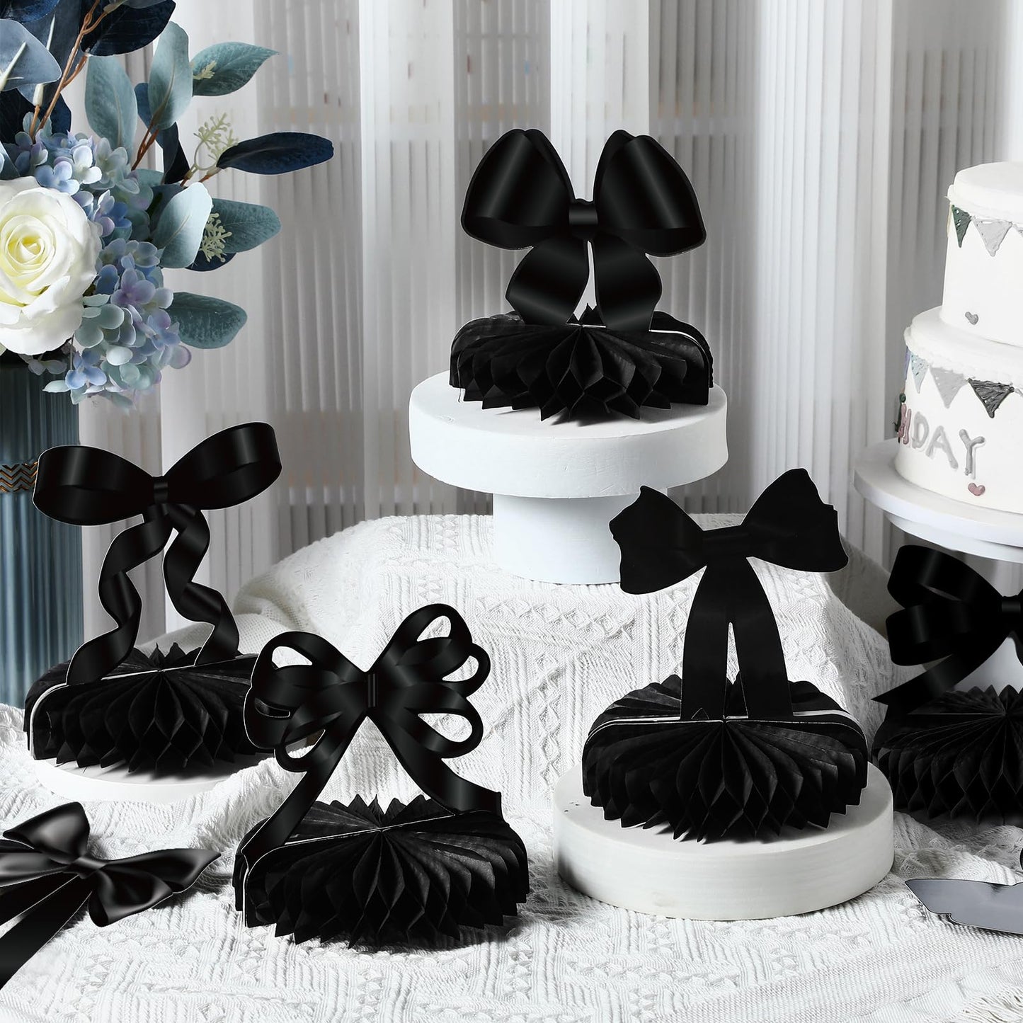 Containlol 9 Pcs Black Bow Birthday Party Decorations Bow Honeycomb