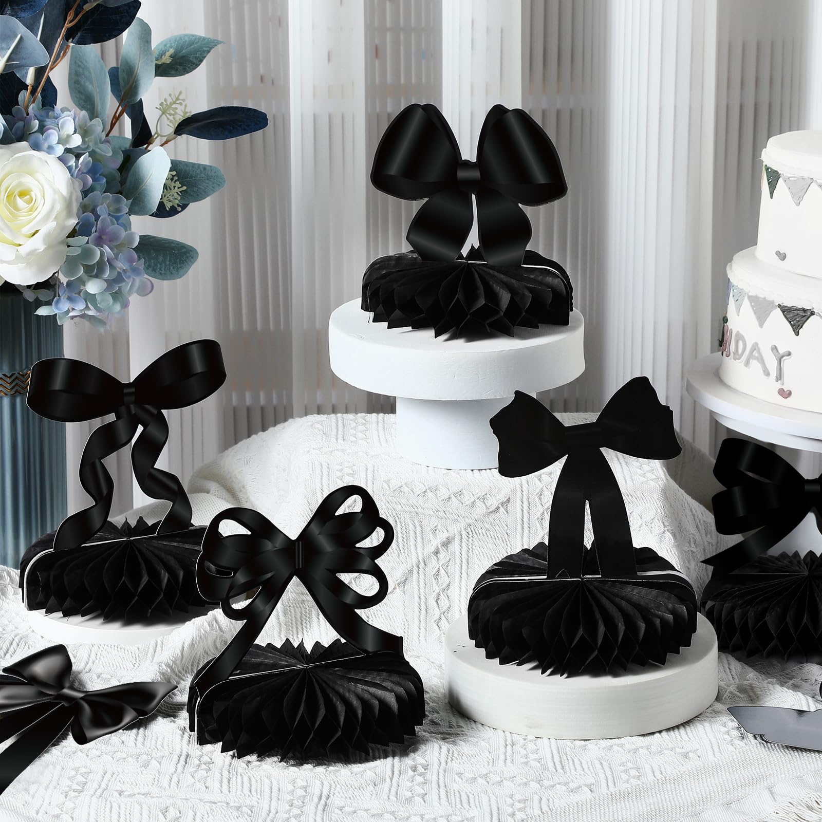 Containlol 9 Pcs Black Bow Birthday Party Decorations Bow Honeycomb