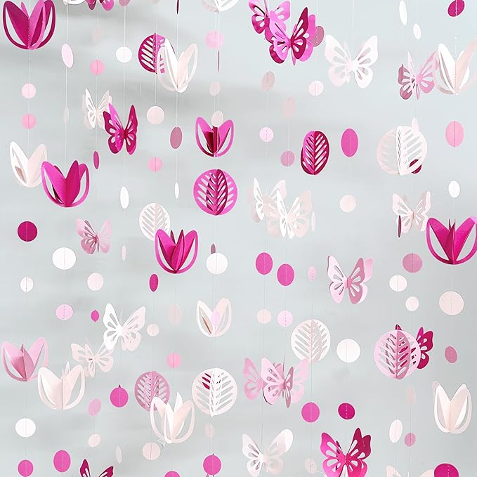 Spring Party Decorations Hot Pink White 3D Butterfly Tulip Flower