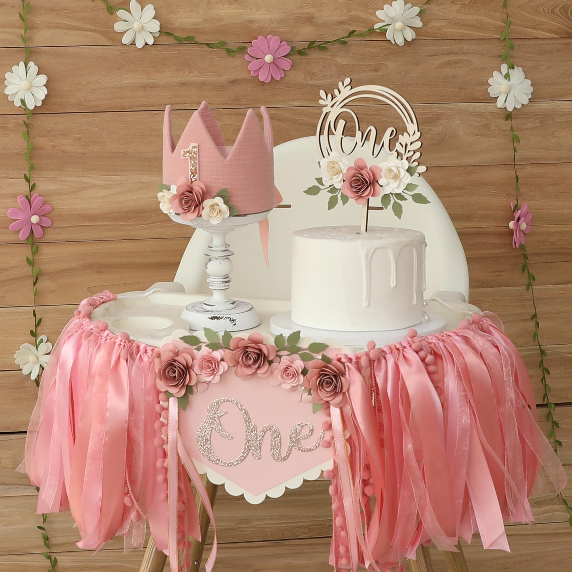 HODIHIWI Wildflower 1st High Chair Banner Birthday Decorations For