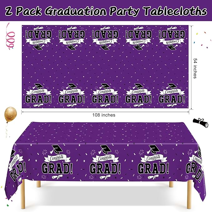 QZYL 2 Pcs Graduation Tablecloth, 108" X 54" Plastic Graduation