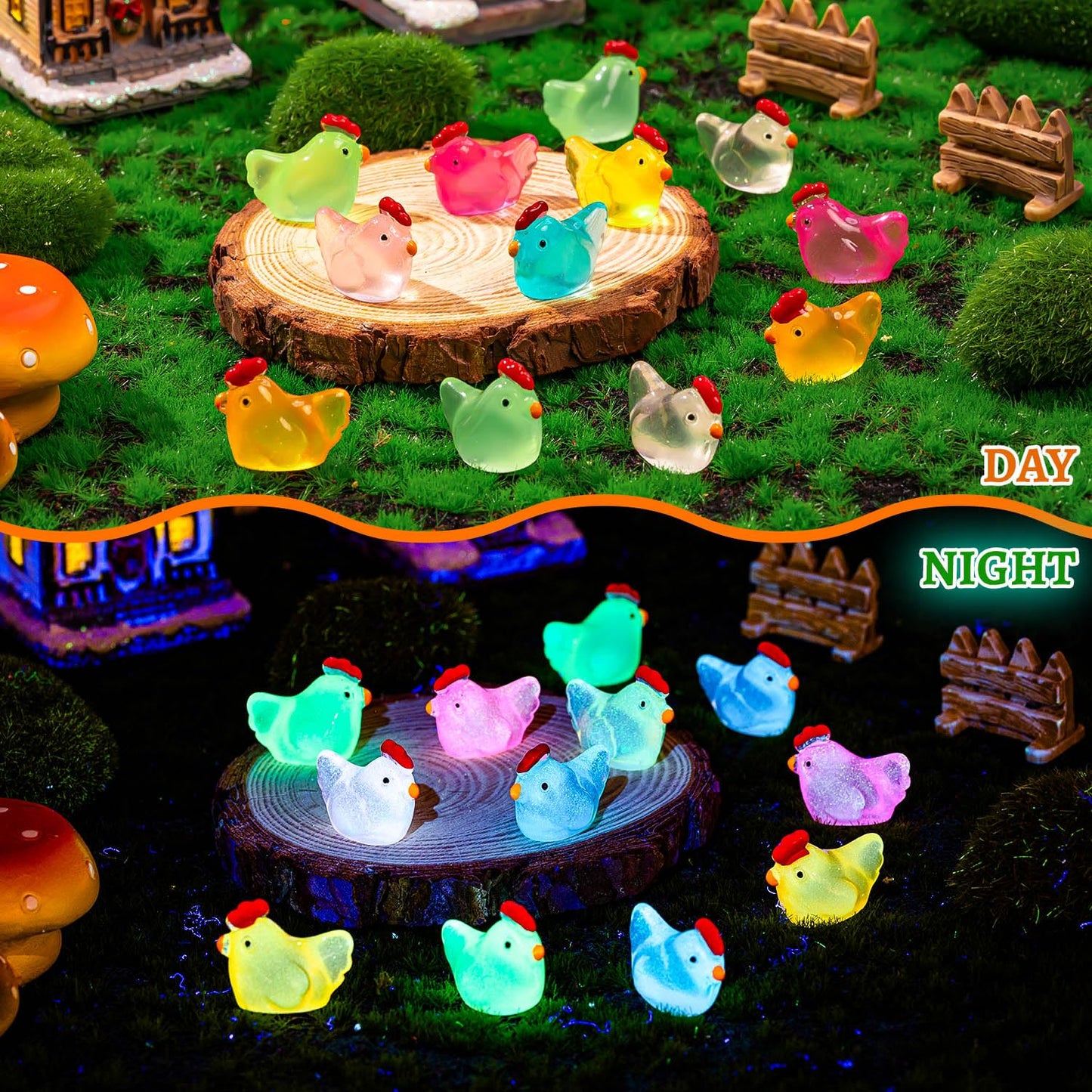 SYWHXY 192PCS Luminous Mini Resin Chickens Miniature Animals, Tiny