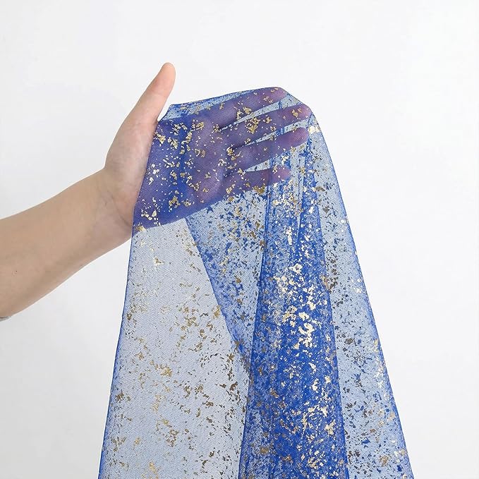 Artoid Mode Blue Gold Gauze Table Runner 59x120 Inch 10FT, Glitter