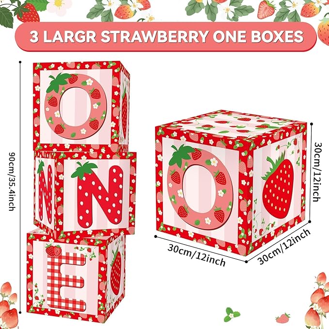 3Pcs Strawberry 1st Birthday Party Decorations Supplies Strawberry