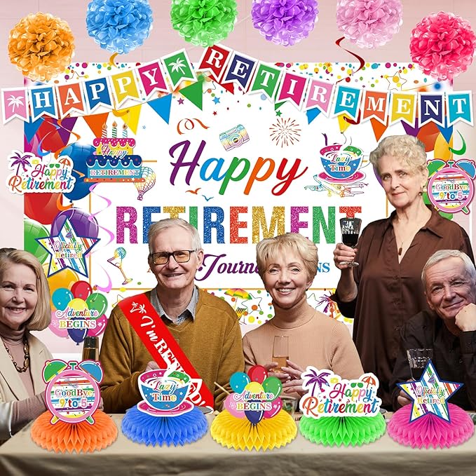 20pcs Retirement Party Decorations for Women Men Colorful Happy