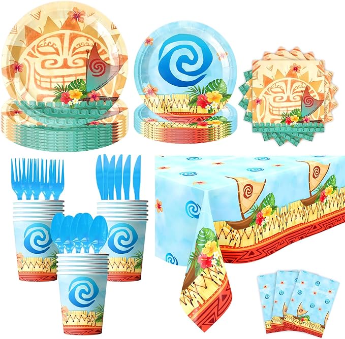 170PCS Tropical Birthday Party Supplies Hawaiian Luau Tableware Set