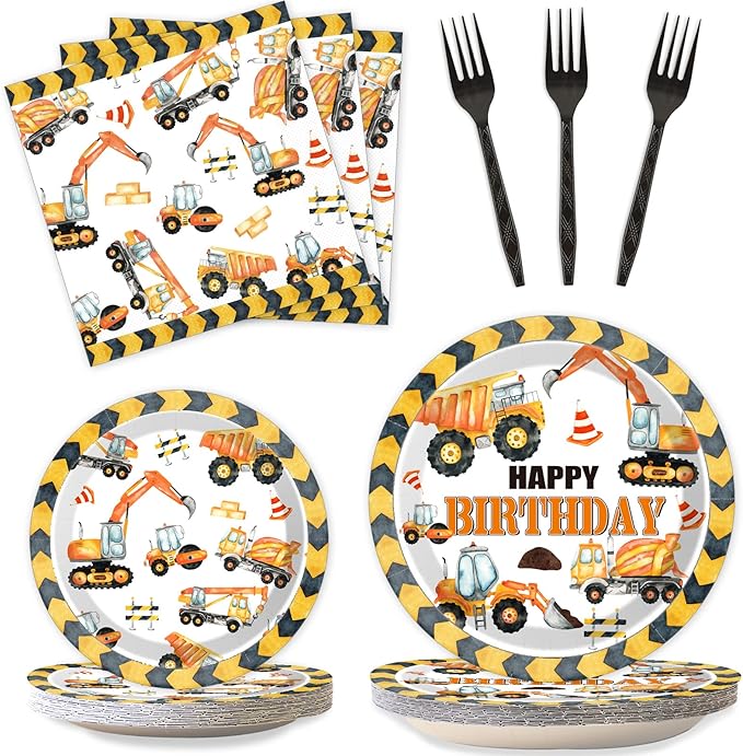 100 Pcs Construction Birthday Party Plates and Napkins Set Dump