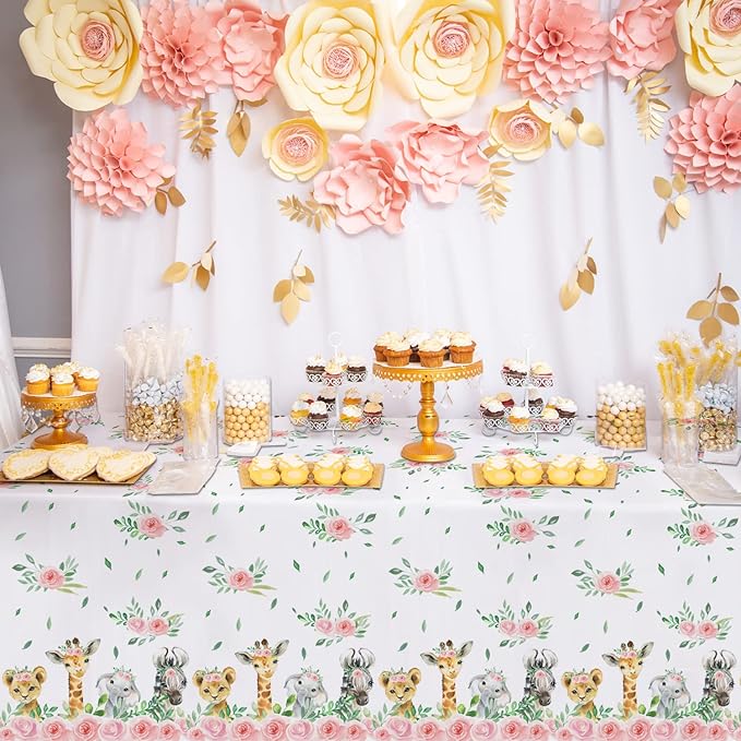 Safari Tablecloth for Girls Disposable Jungle Party Tablecover