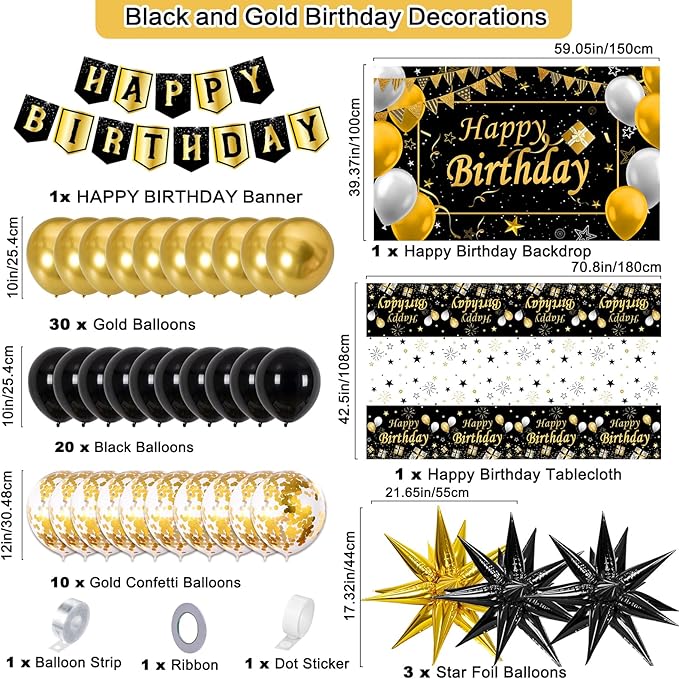 Black and Gold Birthday Decorations for Men Women Black Gold Party