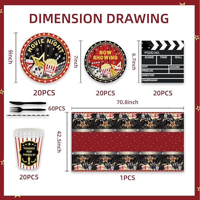 141Pcs Movie Night Birthday Party Decorations for 20 Guests