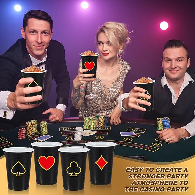 100 Pack Casino Party Cups 16 oz Poker Theme Disposable Plastic Cups