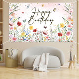 Avezano Wildflower Birthday Backdrop Girls Floral Birthday Banner