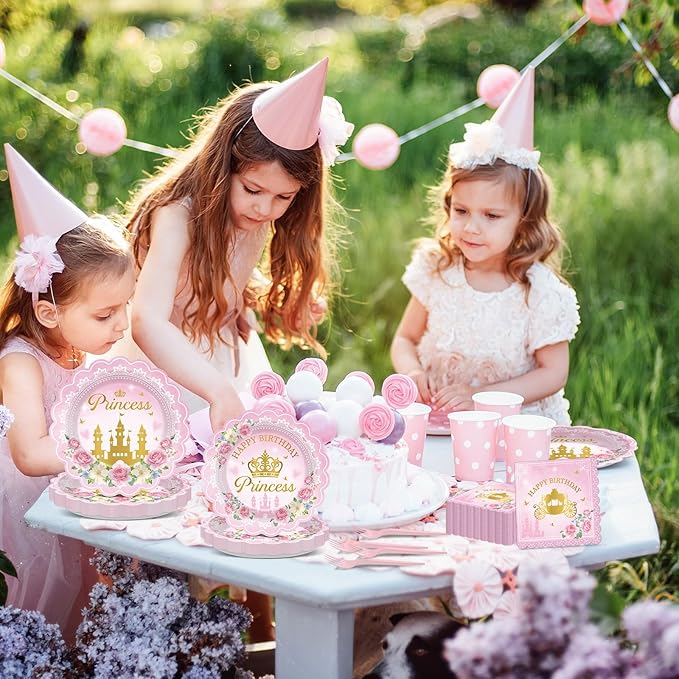 96pcs Princess Birthday Party Decorations Pink Princess Scalloped