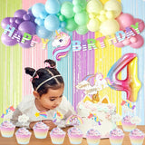 Unicorn 4th Birthday Party Decorations Rainbow Banner Balloons Foil