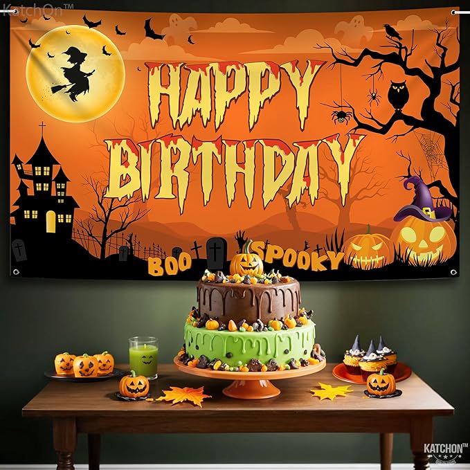 Halloween Happy Birthday Banner XtraLarge 72x44 Inch Spooky