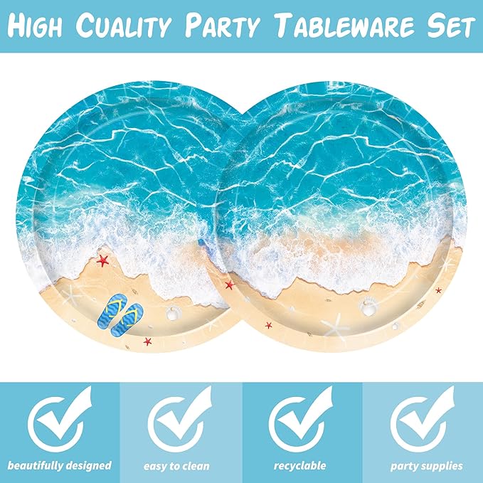 Ocean Waves Plates Summer Beach Birthday Supplies 48 Piece Pool