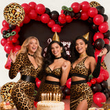 110pcs Red and Black Balloon Garland Arch Kit with 3 Cheetah Leopard