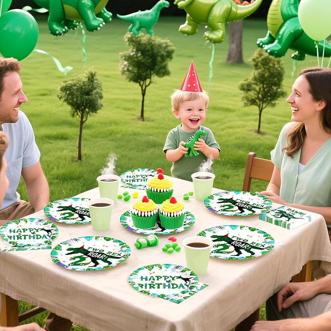 96PCS Dinosaur 2nd Happy Birthday Party Supplies 2nd Dinosaur Plates