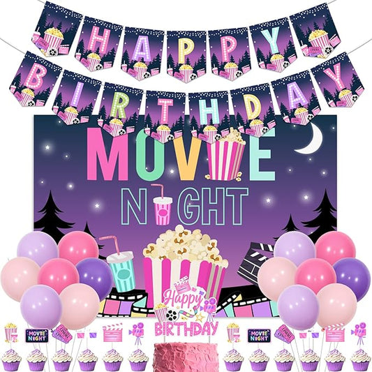 Movie Night Party Decorations Pink & Purple Fantasy Banner Backdrop