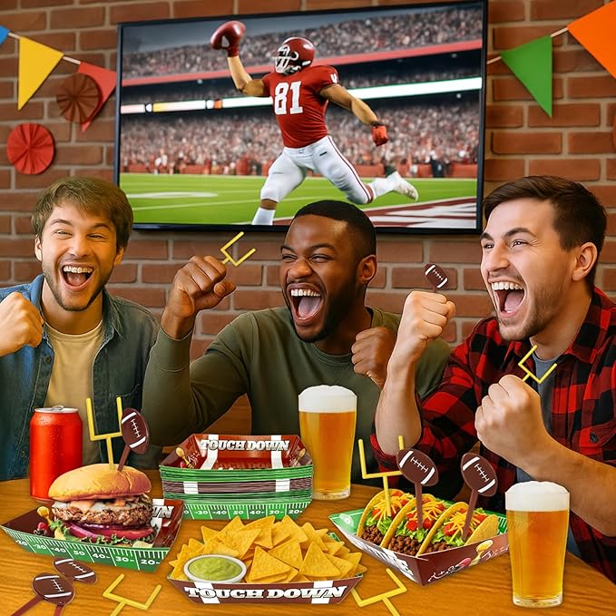 50 Piece Football Party Food Tray Box Kit 30 Oil Resistant Paper