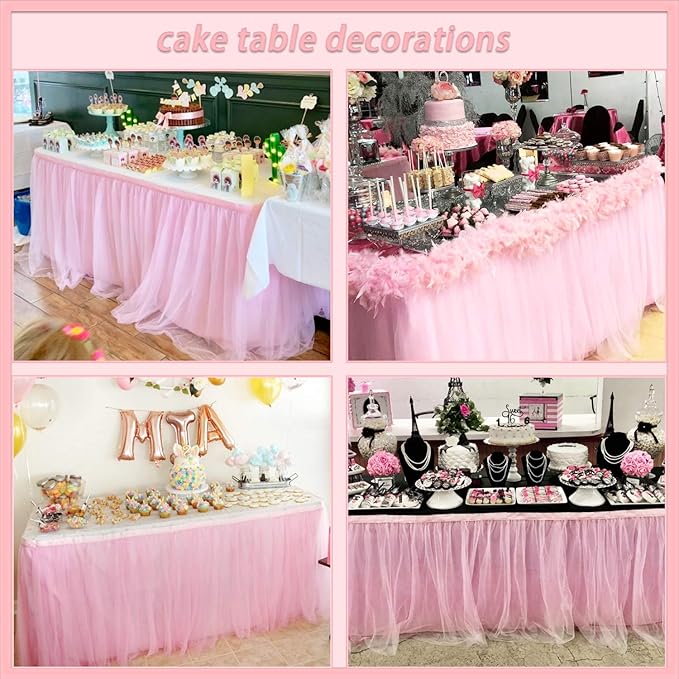 6ft Pink Tulle Table Skirt Baby Shower Tablecloth for Rectangle