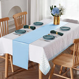 8Pack Disposable Plastic Tablecloths and Satin Table Runner Set White