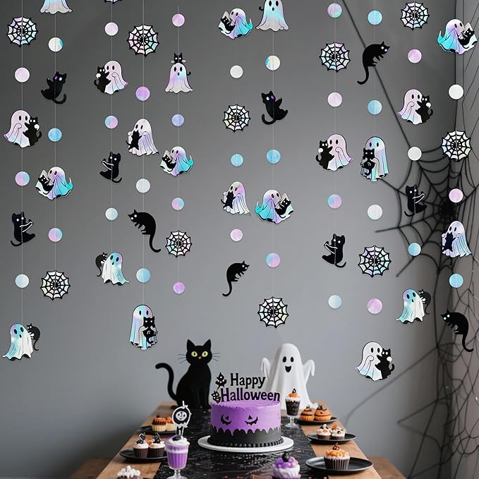 Iridescent Black Halloween Decorations Holographic Ghost Black Cat