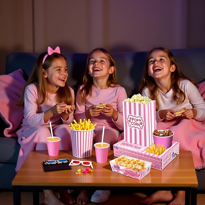 Pink Movie Night Party Supplies 24 Snack Boxes 12 Food Trays 12