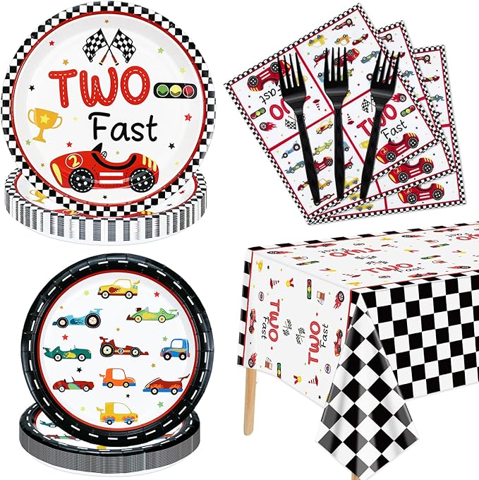 81Pcs Two Fast Race Car 2nd Birthday Party Decorations - Race Car