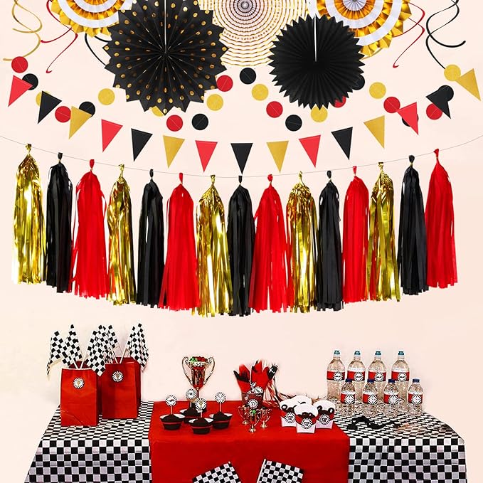 Red Black Gold Casino Theme Party Decorations 33pcs Kits Game Night
