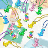 15 Pack Dinosaur Sequin Necklace Party Favors with Mardi Gras Beads