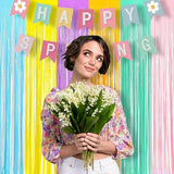BRAVESHINE Tinsel Foil Fringe Curtains - 2Pcs 3.2x8.2ft Pastel