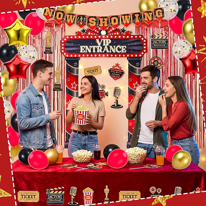 76 PCS Movie Night Party Decorations Kit Included Foil Curtain Film