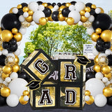 2026 Graduation Decorations Black and Gold Set of 4 Grad Boxes with