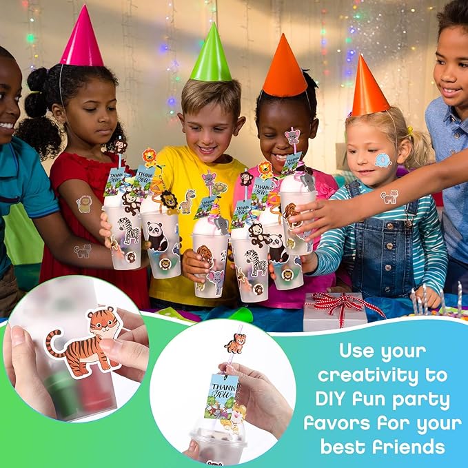 172 Pcs Jungle Party Favors Set Include Cup Straw Stamp Clap
