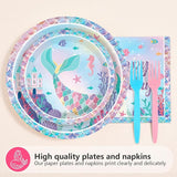 96Pcs Mermaid 3rd Birthday Party Decorations Mermaid 3rd Plates and