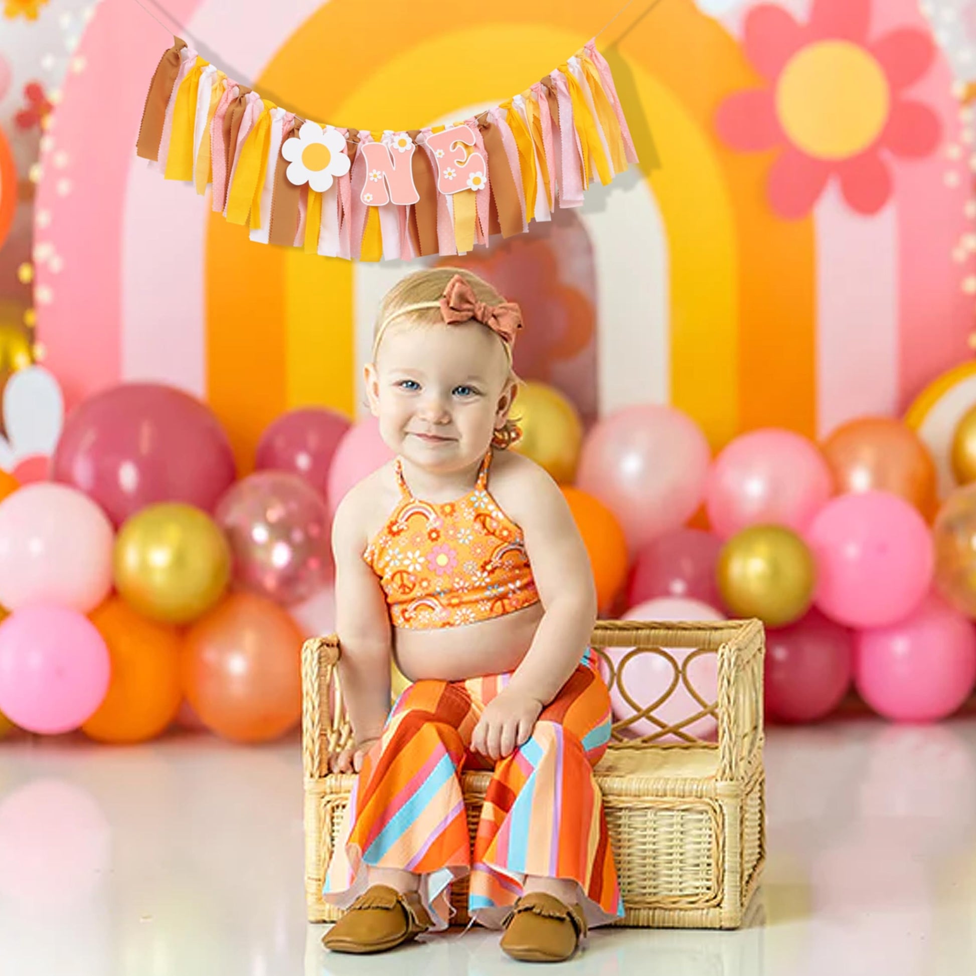 Groovy One First Birthday High Chair Banner - Baby Shower, Hippie