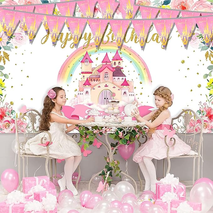 49ft Princess Birthday Decorations Flag Banner Theme Triangle Flags