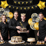 24PCS Black Gold Birthday Decorations - Gold Foil Balloons, Star
