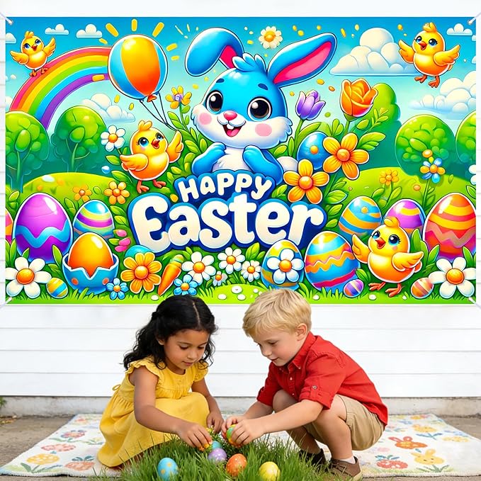 Nuxovilar Easter Banner Polyester 43x70.86 Inches Banner Easter for