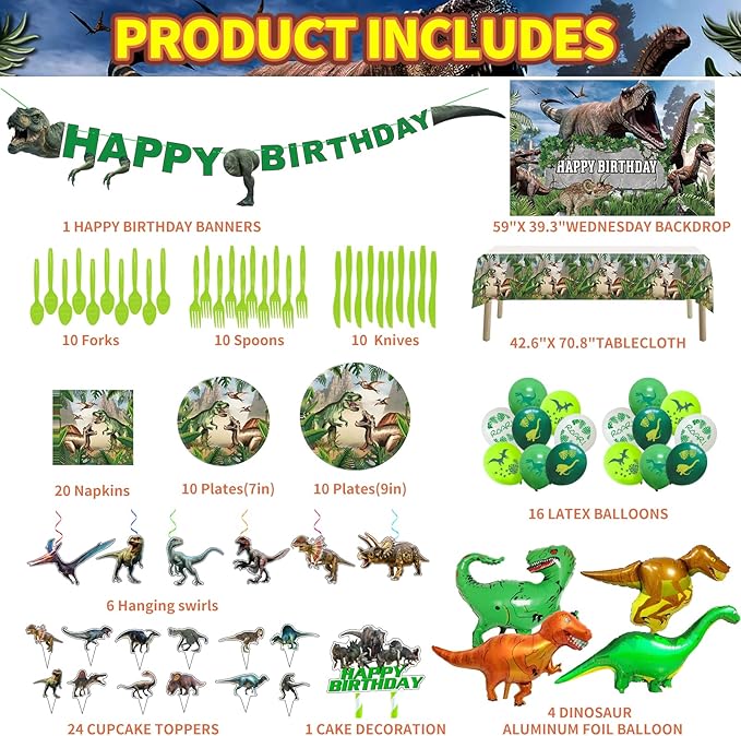 Dinosaur Birthday Party Supplies Decorations Include Backdrop