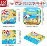 200Pcs Beach Party Supplies Hello Summer Party Plates and Napkins