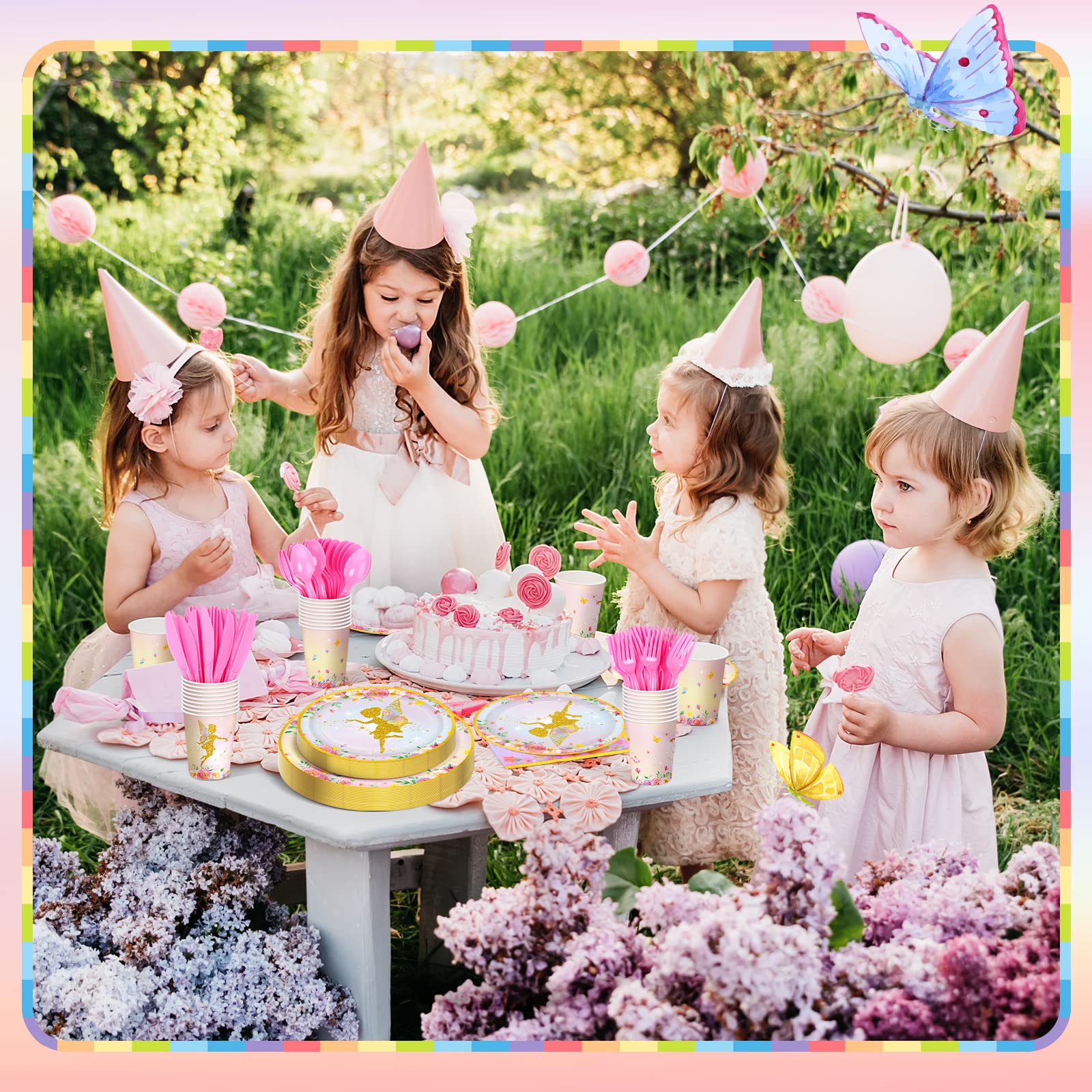 Meanplan 168 Pcs Fairy Party Supplies Fairy Plates and Napkins Fairies