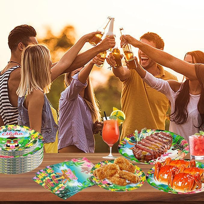 180PCS Hawaiian Aloha Party Supplies Serve 60 Luau Tropical Paper