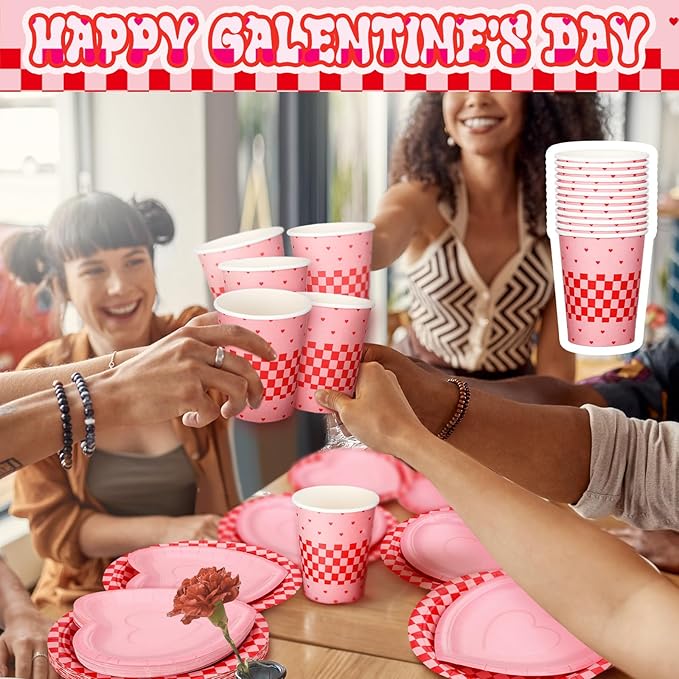 112 Pcs Galentine's Day Party Supplies Set for 24 Guests 9 Inch 7