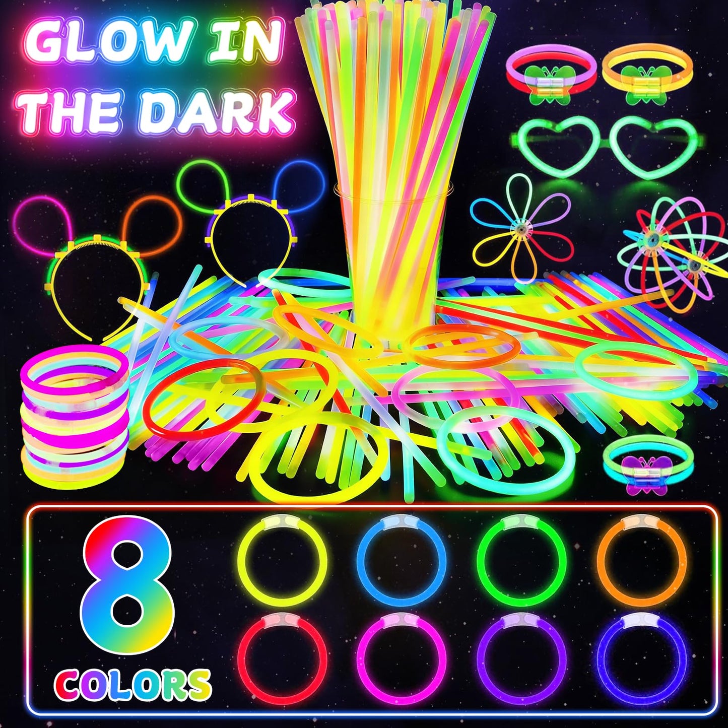 SHQDD 500 Glow Sticks Bulk Party Pack, 8” Neon Glow Sticks, DIY