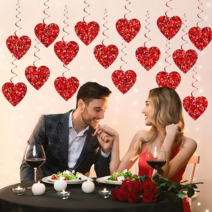 36 Pcs Valentine's Day Hanging Decorations Heart Hanging Swirl